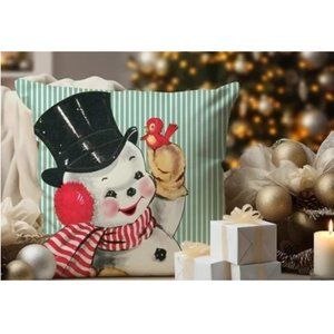Christmas Pillow Cover Case Green Snowman Decoration Accent Holiday Xmas Decor